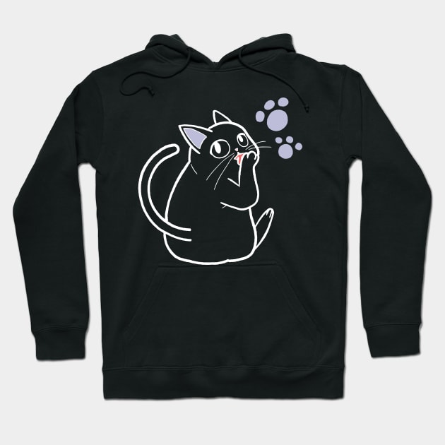 Cute Chubby Cat Licking Paw Drawing Hoodie by MariOyama